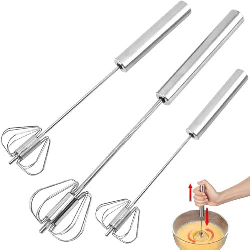 Nnicorns 3 Stück Halbautomatischer Schneebesen, 10+12+14 in, Edelstahl, Silber, Küchenmixer