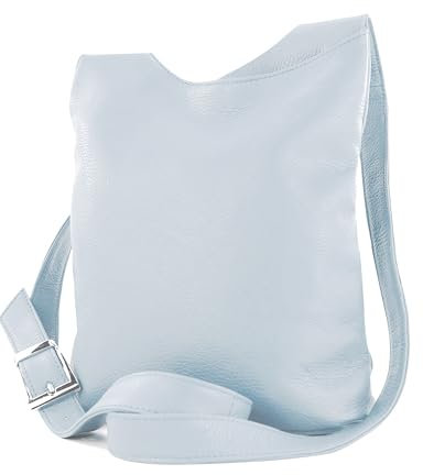 modamoda de T221 Damen Leder Umhängetasche Schultertasche Medium handmade in Italy (Eisblau)