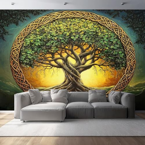 3D Papier Peint XXL Arbre de Vie Mystérieux et Vignes 400x280 cm - Décoration Murale pour Chambre et Bureau - Poster Mural Coloré Design Spirituel Naturel Tapisserie Intissée Facile à Poser