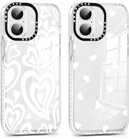 Xylota 2 Stück Transparent Handyhülle für iPhone 17 6,3 Hülle, Durchsichtig Aesthetic Liebesherz Muster Case, Weich Silikon Dünn TPU Stoßfeste Kratzfest Schutzhülle Mädchen Frauen Mode Cover