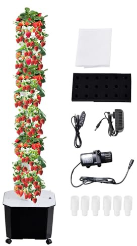 ZENVOKE Hydrokultur Anbausystem 12-stufig Mit 60 Pflanzplätzen – Hydroponik Turm Mit Automatischer Bewässerung, 50L Tank & Rollen | Indoor Garten Für Tomaten Basilikum Minze Erdbeeren Balkon Küche