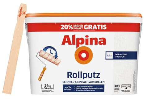 Alpina Rollputz Weiß + 20% gratis inkl. Rührholz – Strukturputz für Innenwände mit robuster Oberfläche – gebrauchsfertig, stoßfest & überstreichbar – 20 kg