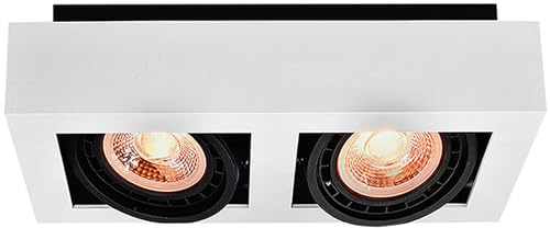 GTV LOID Deckenstrahler Weiß – 2-flammiger Deckenstrahler aus Metall, Verstellbarer Lichtwinkel, 2xGU10 ES111, IP20, Modernes Minimalistisches Design für Wohnzimmer, Küche, Büro und Flur