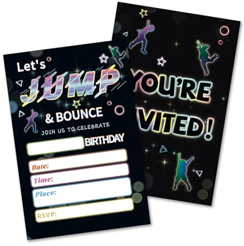 HOMANGA Trampoline Birthday Invitations, 20Pcs Jump Party Invites for Kids | Bounce Theme Party Invitations for Boys Girls, with Envelope, 4x6 Inch