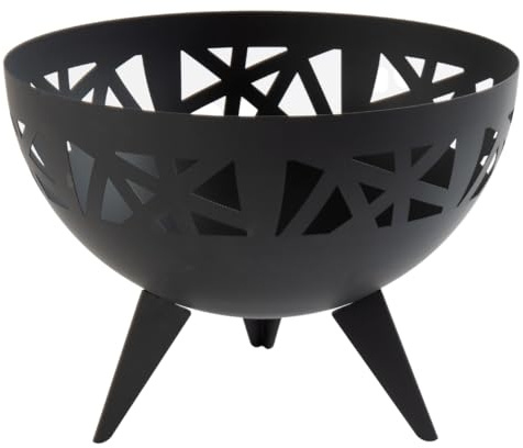 Design Feuerschale 58 cm aus Stahl – Moderne Feuerstelle für Garten & Terrasse – Geometrisches 3D Lichteffekt-Muster, Schwarz Matt – Robuster Outdoor Gartenkamin für Holz & Holzkohle