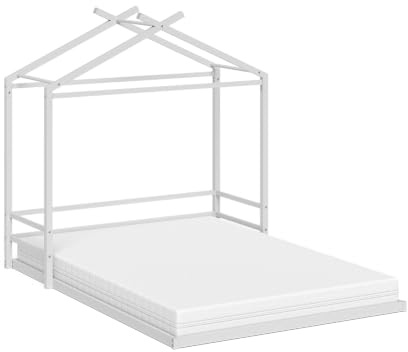 Vicco Bodenbett Roofy, Weiß, 140x200 | mit Matratze