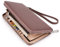 UTO Portefeuille Femme Porte Cartes 18 Fentes Grand Capacité Pochette Fermeture éclair avec Bracelet Synthétique Mauve pâle