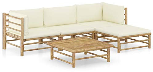 Tidyard Set 5/6 pz Divani da Giardino Modulari a 4/5 Posti con Penisola in bambù,Salotto da Giardino,Divani Modulari da Giardino,Divani da Esterno,Divani in bambù,Divano 4/5 Posti,Divano con Penisola