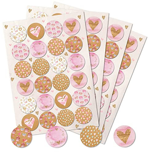 Logbuch-Verlag 96 runde Herzaufkleber 4 cm rosa braun - Herzchen Sticker - Bastelzubehör Verzierung Give-Away Mitgebsel