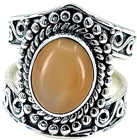 Navya Craft 925 Sterling Silber Pfirsich Mondstein handgefertigter Damenring, Sondergrößen 14 bis 22