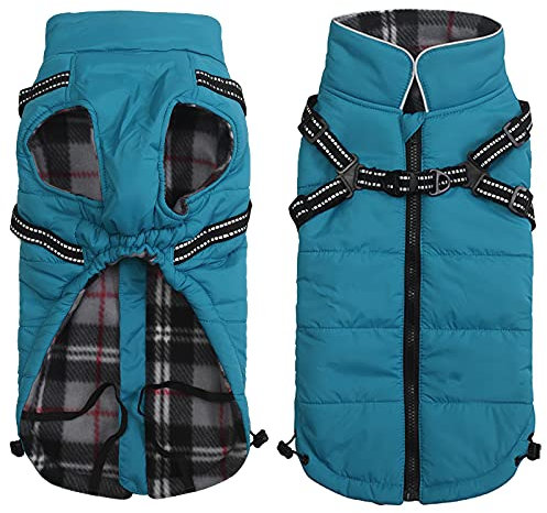 MOREZI Giacca invernale per cani, strato esterno impermeabile, fodera in pile, con cinghie a righe riflettenti, adatta a cani di piccola e media taglia-Blu-XL