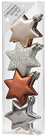 Christbaumschmuck Kunststoff 6cm x 8 Stück Sterne Winterfiguren Weihnachtskugeln braun beige Silber