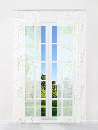 CORLIF Schiebegardinen Laterne Blume Flächenvorhänge Set 2er Gardinen mit Klettband Schiebevorhang Transparent Vorhang inkl. Beschwerungsstäben Sand BxH 57x145cm 2 Stück