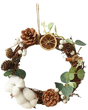 Tubayia Corona de Navidad con piñas secas, decoración para puerta de casa, vacaciones, chimenea, boda, decoración