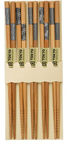 TOKYO design studio ESS-Stäbchen aus Holz, 5-er Set, Black/White, 22,5 cm lang