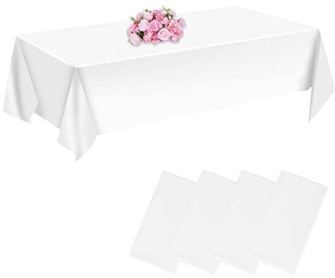CHEPULA Nappe Jetable Imperméable, 4 PCS Rectangulaire pour Fête, Anniversaire Enfant, Mariage, Noël, 137 x 274 cm, Blanc