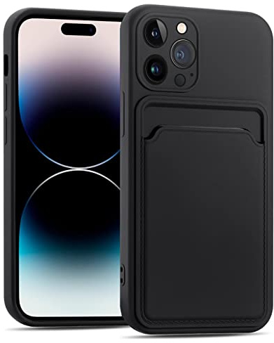 Verco Handyhülle für iPhone 14 Pro Max Case Silikon, Handy Cover mit Kartenfach Dünne Schutzhülle für iPhone 14 Pro Max Hülle - Schwarz