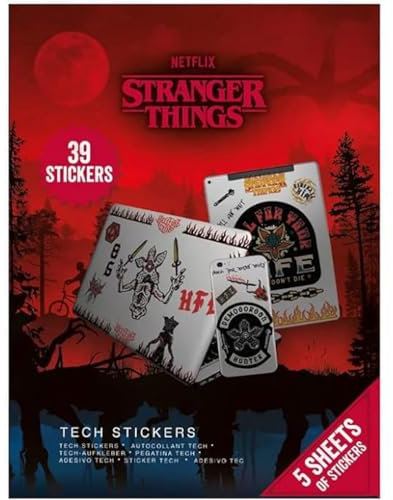 Stranger Things Tech Aufkleber, Set mit 39 Aufklebern für Laptops, Handys und Tablets (Upside Down Battle Design) – Offizieller Merchandise-Artikel