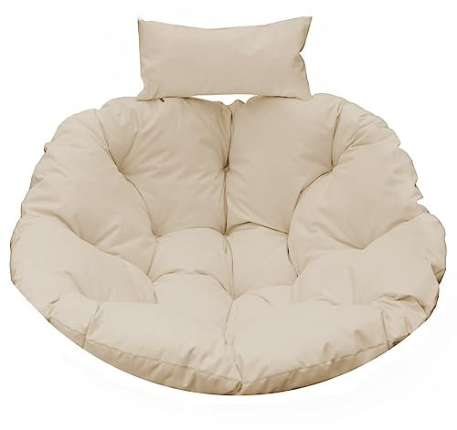 Hängesessel Kissen Polster Auflage für Hängeschaukel – Runde gesteppte Sitzauflage für Hängekorb mit Rückenkissen, Gartenstuhl Kissen, Sitzkissen Indoor & Outdoor, Dekokissen für Hängekorb (beige)