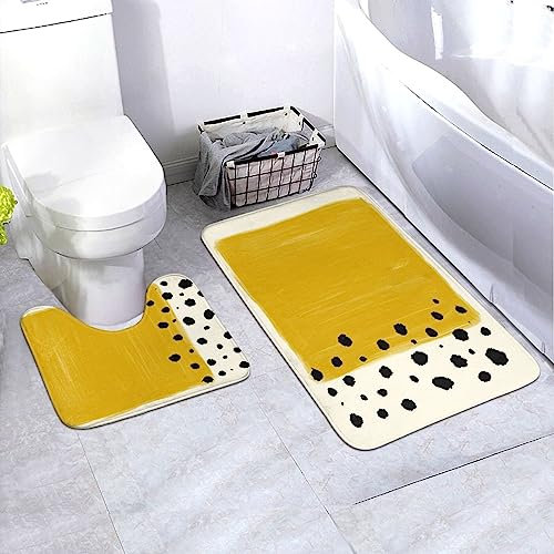 BAFAFA Senfgelb und schwarz bedrucktes Badematten-Set Badezimmer Bodenmatten 2-teilig rutschfester Badteppich und Konturmatte Bauernhaus Küche Teppiche Badezimmerteppich