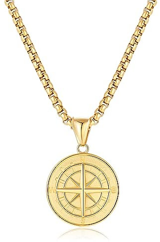 L.Karden Halskette Edelstahl Kette Herren mit Kompass Anhänger für Männer Plattierten Schmuck Geburtstag Jahrestag Geschenke 60cm