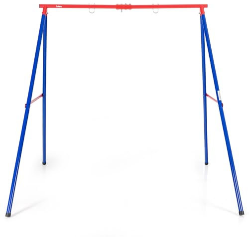 COSTWAY Struttura di Metallo per Altalena, Struttura ad A Resistente per Altalena, con Paletti e 2 Modi per Appenderla, Capacità di Peso 200kg, Ideale per Attività Interne ed Esterne (Blu e Rosso)