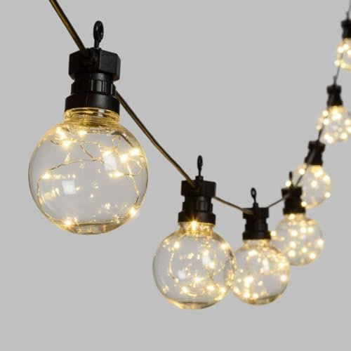 Luccika Catena da 5 metri con 10 lampadine Vintage bianco naturale 4000K con led su filo di rame Festone di luci per feste eventi party di compleanno matrimoni in giardino uso esterno ed interno