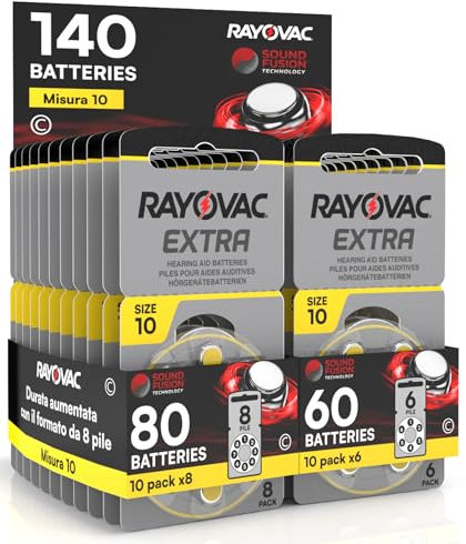 140 Rayovac Extra 10 Hörgerätebatterien - 10 Blister mit 8 und 10 Blister mit 6 Batterien