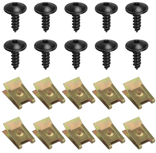 Poeland Lot de 10 vis et écrous de clips, U, pour dessous de caisse, compatible Audi, Volkswagen, 20 pièces, Acier galvanisé, Entretien automobile