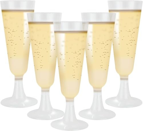 Abaigeal Lot de 100 flûtes à champagne en plastique transparent, 150 ml, réutilisables, empilables, incassables, transparentes, style moderne, parfaites pour mariage, Noël, fête d'anniversaire et