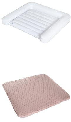 roba aufblasbare Wickelauflage (85x75 cm), platzsparend & leicht abwaschbar, wasserdicht, ideal für Reisen, Weiß + roba organic Spannbezug aus Bio-Baumwolle (GOTS zertifiziert), Rosa/Mauve