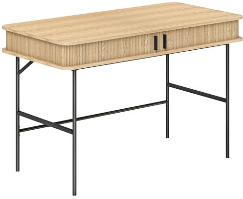 HOMCOM Scrivania per Camera e Ufficio con Ante Scanalate Stile Contemporaneo, Scrivania per PC in Legno e Acciaio, 120x60x76.5 cm, Rovere e Nero