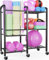 Emfogoo Supporto per Tappetino da Yoga con Ruote, 3 Livelli Rack Palestra per Palle da Ginnastica, Rulli di Schiuma e Manubri, Attrezzi Palestra Casa Rastrelliera Pesi per Casa, Palestra, Scuola(Nero)