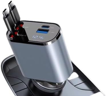 D&S* MART 120W Retractable Car Charger, 4 in 1 Car Charger Adapter with Retractable Cables (31.5 inch), and 2 USB Ports Compatible with i-P-hone, Android, Sam-sung Galaxy