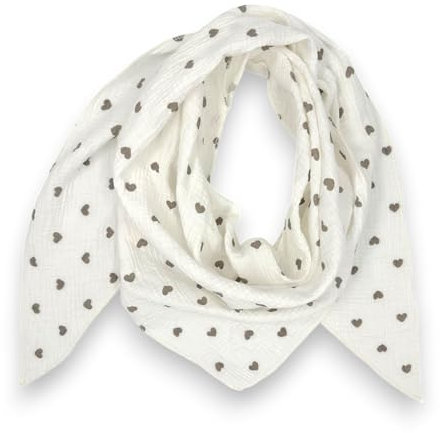 Musselin Tuch mit Herzen Dreieck Damen Halstuch Herzmuster Made in Italy 195x72cm Frühling Sommer Weich Leicht kuscheliger Baumwolle Schal (Grau)