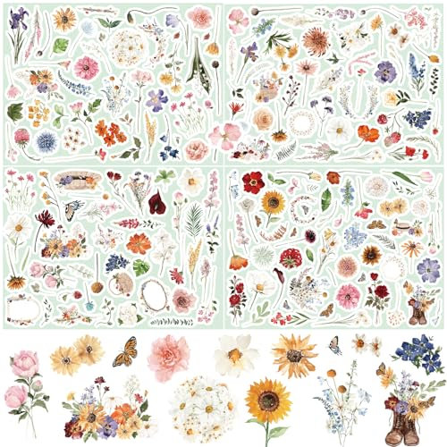 Aquarell Blumen Aufkleber, 177 Stück SILARLAIT Sticker Blumen Dekorativ für Handys Tablets Notizbücher Scrapbook Fotoalbum Sammelalbum Laptops Handwerk