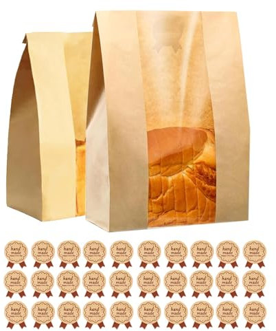 30 PCS Paper Toast Bread Bags With Transparent Windows, Bread Bags for Homemade Bread, Storing Sourdough Breads Bag for Biscuits, Snacks (9 * 4.7 * 2 in/12 * 5 * 3.5 in)
