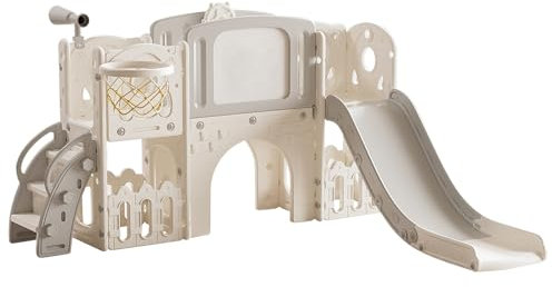 Prokoke Toboganes Infantiles, Toboganes Infantiles Exterior, Escorrega Infantil, Tobogán para Niño, Centro de Actividades Equipo de Juego Interior Exterior (XST-Grey White)