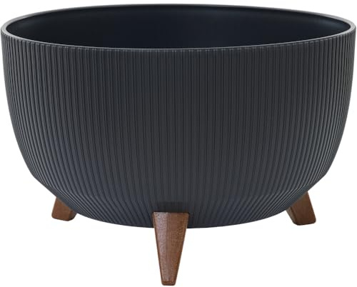 Siena Garden Pflanzgefäße Oslo Stripe anthrazit Streifenoptik, 40 x 25 cm Kunststoff auf Füßen mit Einsatz