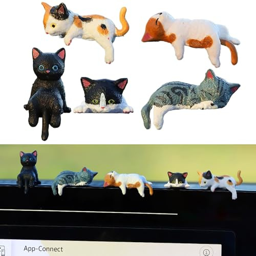 WEISIPU 5Pcs Cute Cat Figurines Computer Monitor Car Decor Mini Cat Figures Cute Miniature Cat Figurine Toys Table Ornaments Decorations Animal Ornaments Animal Table Car Desktop Office