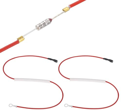sourcing map 2Pcs Universal Rice Cooker Temperature Fuse, 185°C 10A 250V Metal Thermal Fuse with Terminal and Ring Terminal Fiberglass Sleeving for Electric Pressure Cooker Repair Part