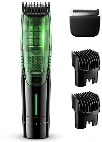 Regolabarba da uomo a vuoto – Aspirazione e potenza regolabili a 2 velocità, IPX6 impermeabile Wet/Dry Tagliacapelli senza fili. 40 impostazioni di lunghezza (0,5-20 mm), ricarica rapida USB-C