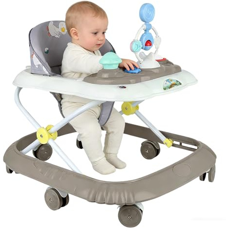 4 in 1 Lauflernhilfe, Lauflernwagen, Baby Walker, Licht & Rädern, Gehfrei Baby ab 6 Monaten, 12kg Belastbar (67 x 72 x 92 cm – Khaki (B))