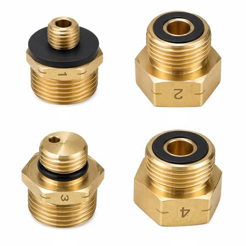 Gasflaschen Adapter Set 4-teilig Euro Gasadapter Nr.1-4 Messing | Anschluss Adapter für Druckregler Camping Wohnmobil und Propangasflaschen