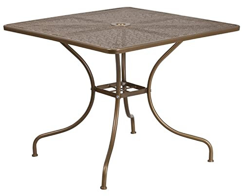 Flash Furniture Oia Terrassentisch aus Stahl für drinnen und draußen, quadratisch, 90,2 cm, mit Schirmloch