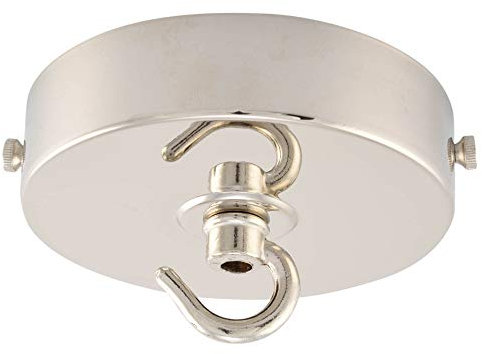 ElekTek Flache Deckenrosette Durchmesser 100 mm mit Haltebügel und Haken. Ideal für Deckenhängeleuchten und Kronleuchter. Metall- und Pulverbeschichtungen Nickel