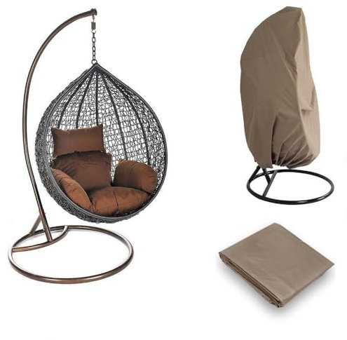 HOME DELUXE - Hängesessel Cielo - Grau, Höhe 200 cm - inkl. Regenabdeckung, Gestell, Sitz- und Rückenkissen I Polyrattan Hängestuhl Gartenschaukel Hängekorb