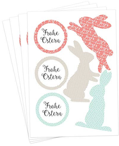 Papierdrachen 24 Oster Aufkleber zum Basteln und Dekorieren - Motiv bunte Osterhasen & Frohe Ostern - Sticker Nr 4 - Ostern 2023