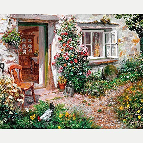 Reofrey N Diamond Painting 5D Pintura Diamante Pintura Al óleo Jardín Paisaje Bricolaje Completo Taladro Arte, Diamantes Imitación Bordado Pegatinas de Pared Decoración de La Sala 40x50cm