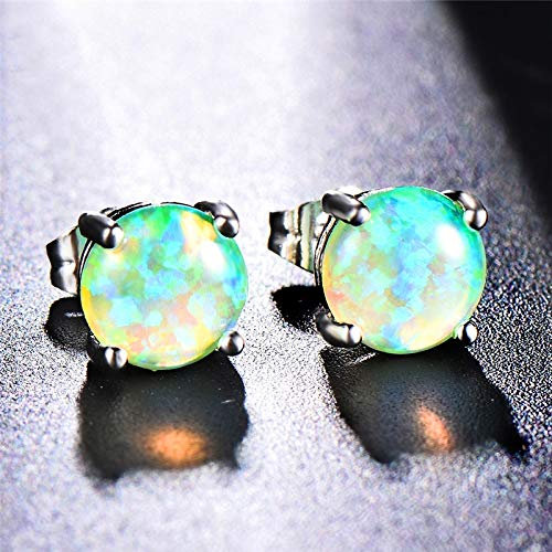AdronQ Ohrringe Ohrstecker Ohrhänger Grüne Feuer-Opal-Ohrringe 925 Silbergefüllte Runde Ohrringe Weibliche Geburtsstein-Hochzeitsohrringe